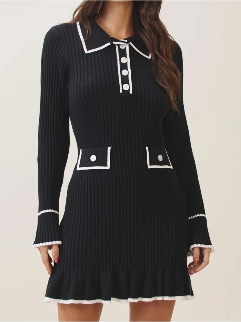 Able Women’s Black Contrast Ribbed Knit Dress